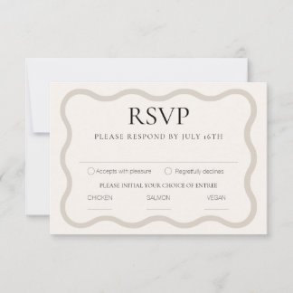 Beige & Ecru Elegant Modern Minimal Wavy Frame RSVP Card