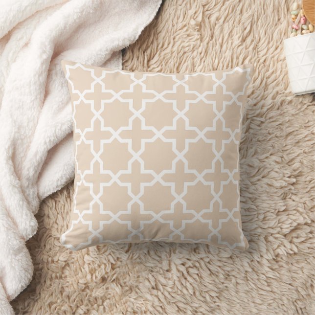 Beige EIGHT POINTED STAR Moroccan Pattern Tile Cushion (Blanket)