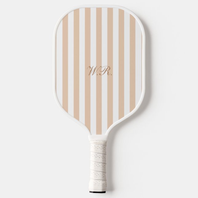 Beige Elegant Chic Script Monogram Preppy Pickleball Paddle (Back)
