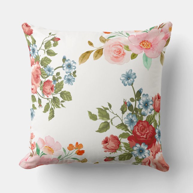 Beige Elegant Flowers Pattern Square Pillow (Front)