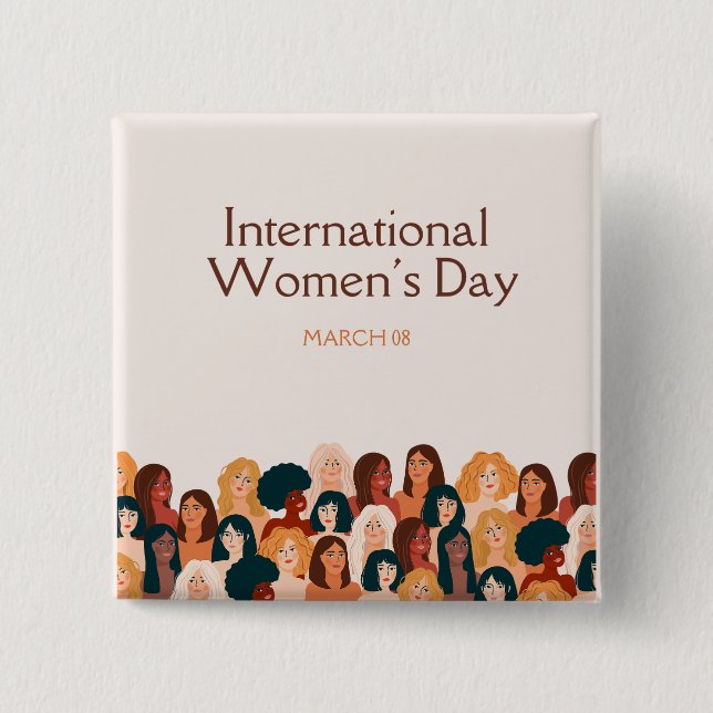 Beige Elegant International Women's Day 2025 15 Cm Square Badge (Front)