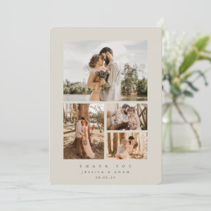 Beige Elegant Minimal 4 Photo Wedding Flat Thank You Card