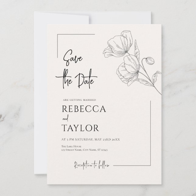 Beige Elegant Minimal Save the Date Invitation (Front)
