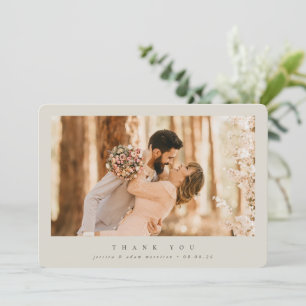 Beige Elegant Minimal Single Photo Wedding Thank You Card