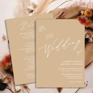 Beige Elegant Script All In One Minimalist Wedding Invitation