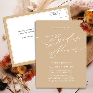 Beige Elegant Script Modern Bridal Shower Invitation Postcard