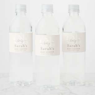 Beige Elegant Simple Gender Neutral Oh Baby Shower Water Bottle Label