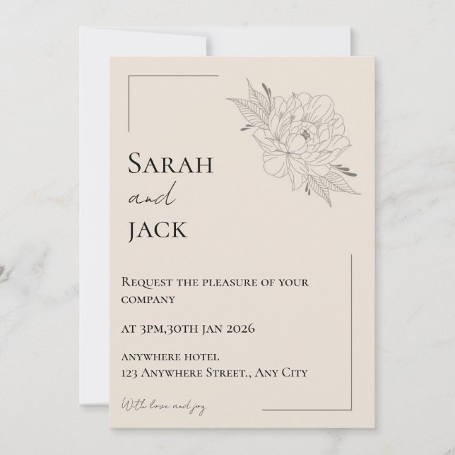 Beige Elegant Wedding Invitation design (Front)
