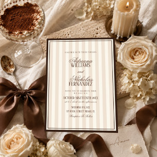 Beige Espresso Striped Wedding Invitation