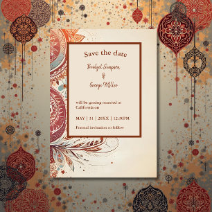 beige ethnic wedding safe the date card