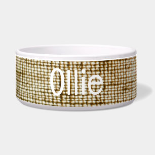 Beige Fabric Pet Bowl with OLLIE Text