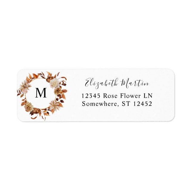 Beige Fall Floral Return Address Label (Front)