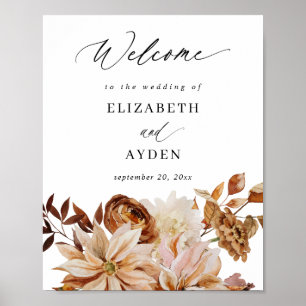 Beige Fall Floral Welcome Sign