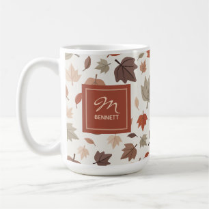 Beige Fall Foliage Monogram Name Thankful Coffee Mug