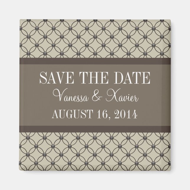 Beige Fancy Lattice Save the Date Magnet (Front)