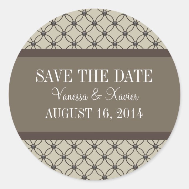 Beige Fancy Lattice Save the Date Stickers (Front)
