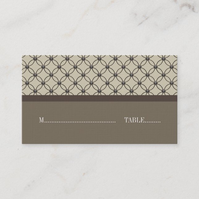 Beige Fancy Lattice Wedding Place Cards (Front)