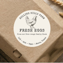 Beige Farm Fresh Chicken Hen Egg Carton Sticker