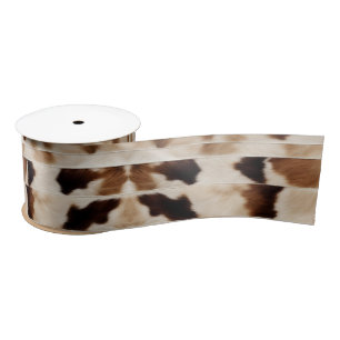 Beige Farmhouse Cow Print Cowboy Western Country Satin Ribbon