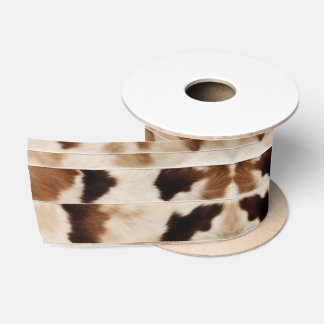 Beige Farmhouse Cow Print Cowboy Western Country  Satin Ribbon