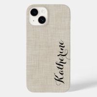 Beige Faux Linen Texture Custom Monogram