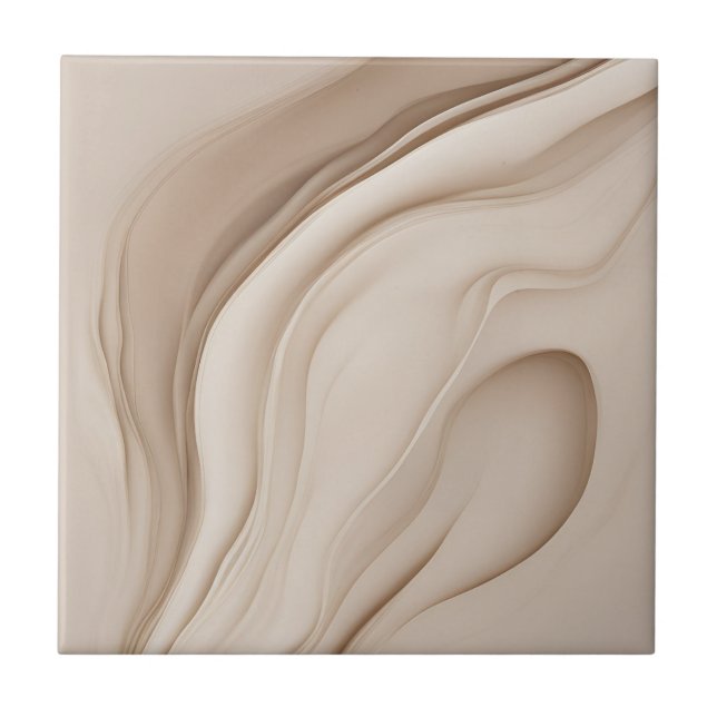 Beige Faux Relief Abstract Art Ceramic Tile (Front)