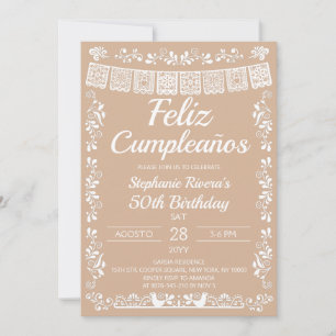 Beige Feliz Cumpleaños 50th Birthday Invitation