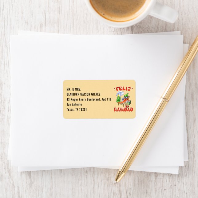 Beige Feliz Navidad Chilli Add Your Address Label (Insitu)