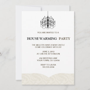 Beige Fern and Chandelier Housewarming Invitations