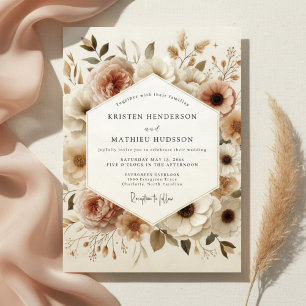 Beige Floral Bloom Wedding Invitation