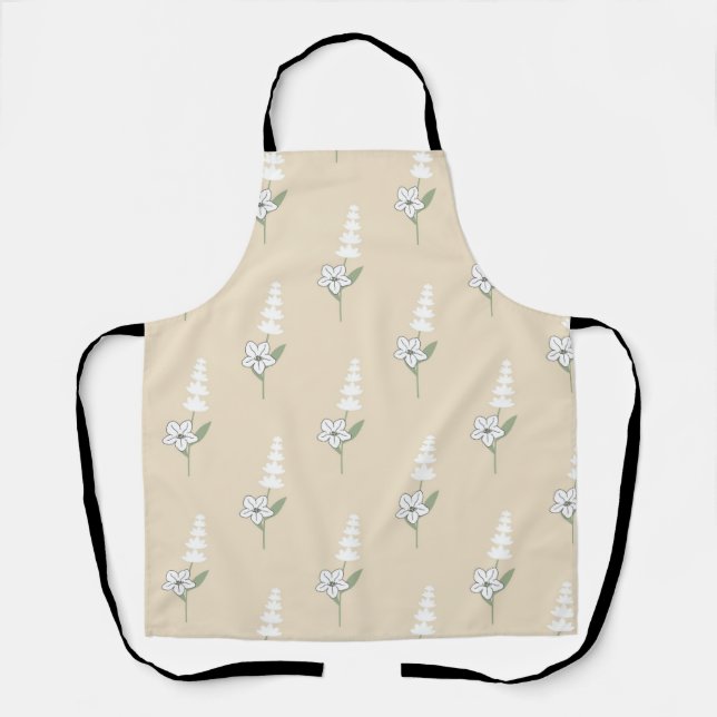 Beige Floral Bohemian Botanical Pattern Apron (Front)