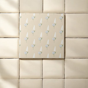 Beige Floral Bohemian Botanical Pattern Ceramic Tile