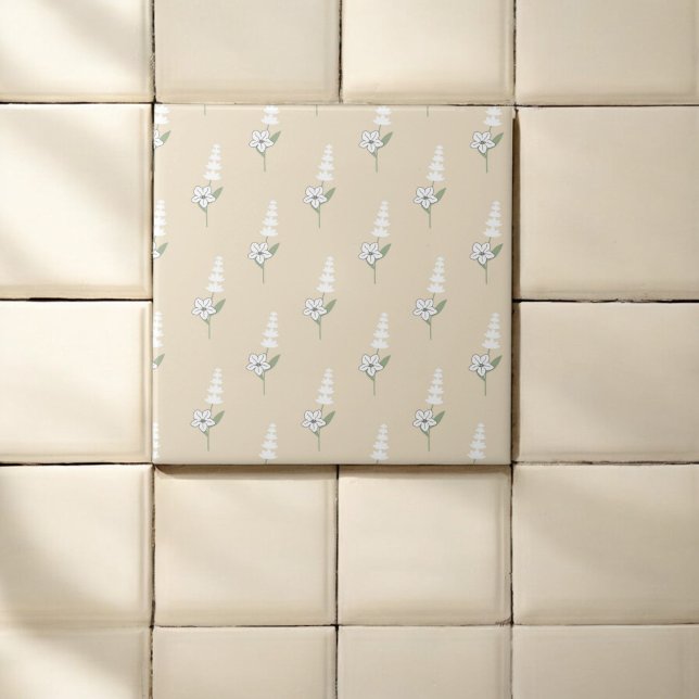 Beige Floral Bohemian Botanical Pattern Ceramic Tile (Creator Uploaded)