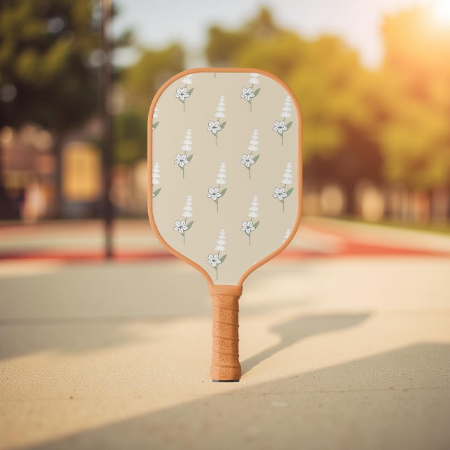 Beige Floral Bohemian Botanical Pattern Pickleball Paddle (Creator Uploaded)