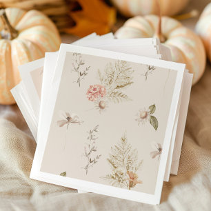 Beige floral boho fall baby shower napkin