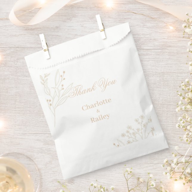 Beige Floral Boho Wedding Favour Bag (Clipped)