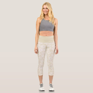 Beige Floral Capri Leggings