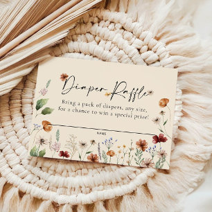 Beige Floral Diaper Raffle Baby Shower Card