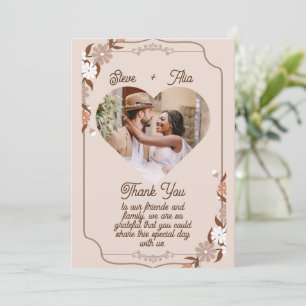 beige floral elegant simple modern weeding thank you card