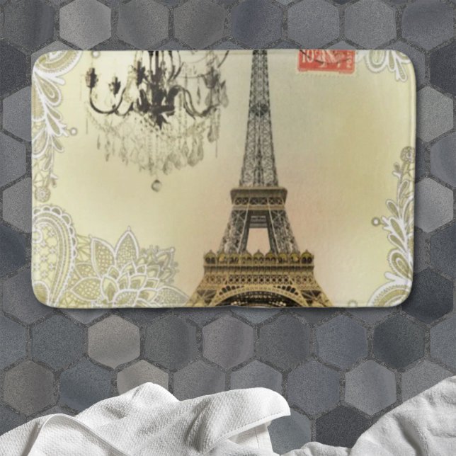beige floral lace chandelier paris eiffel tower bath mat (beige floral lace chandelier paris eiffel tower bath mat)