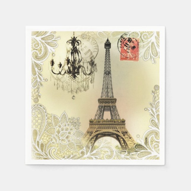 beige floral lace chandelier paris eiffel tower napkin (Front)