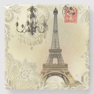 beige floral lace chandelier paris eiffel tower stone coaster