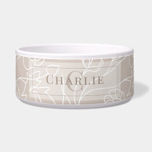 Beige Floral Line Art, Personalised Dog Cat Pet