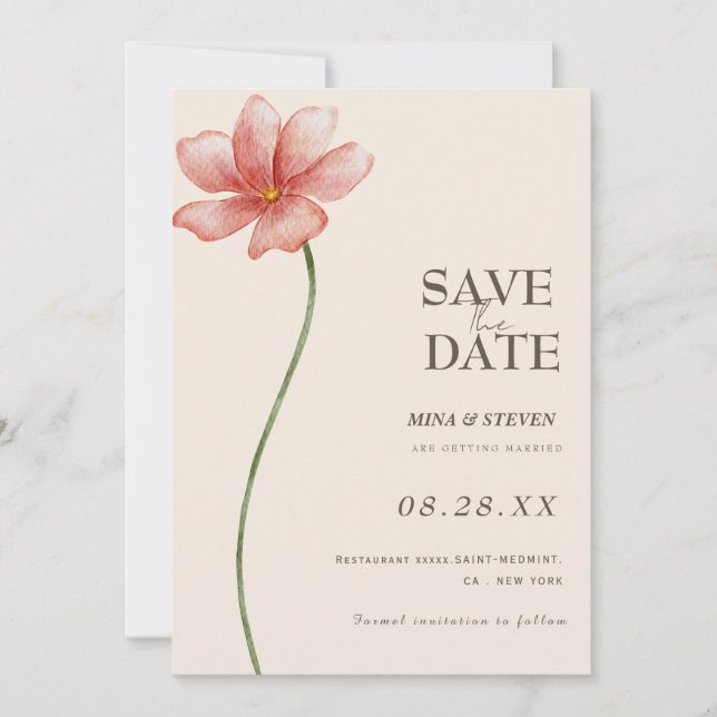 Beige Floral meadow  Save The Date (Front)