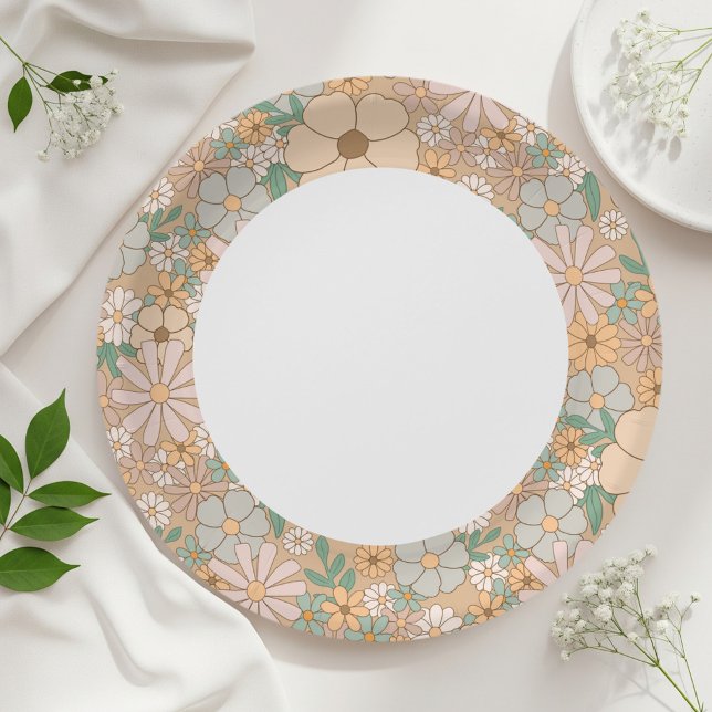 Beige floral paper plates, Neutral party supplies Plate (Creator Uploaded)