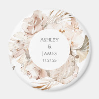 Beige floral personalised garden wedding magnet