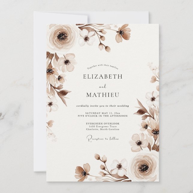Beige Floral Romantic Wedding Invitation (Front)