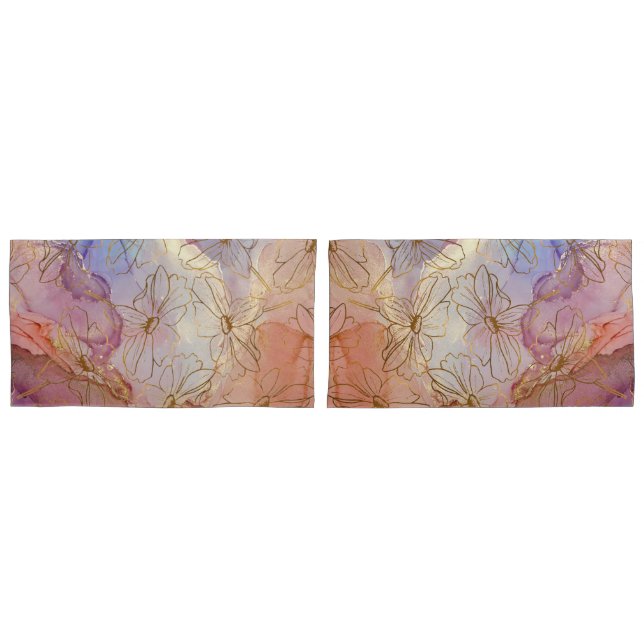 Beige Floral Rose Gold Flowers Pillowcase (Front-Set)