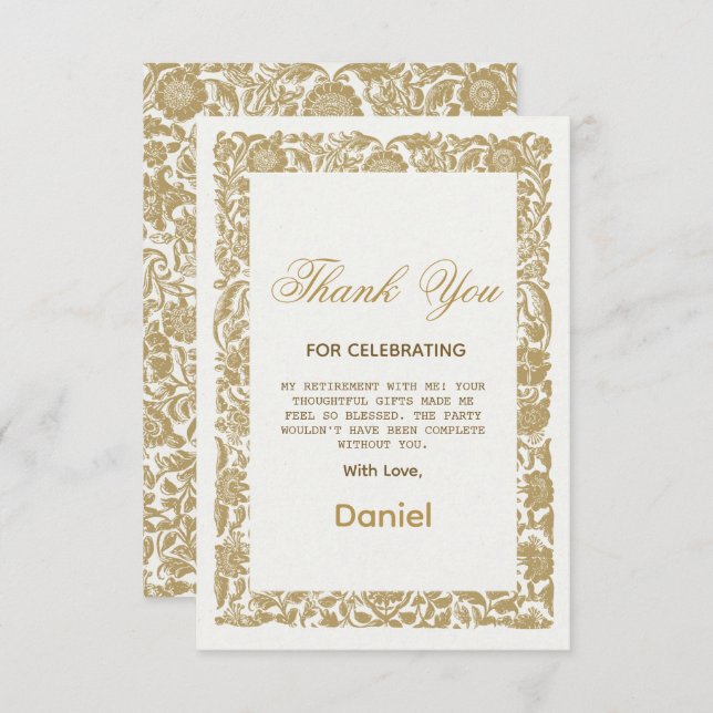 Beige Floral Surprise Retirement Party 2025 Thank You Card (Front/Back)