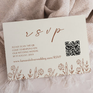 Beige Floral Wedding RSVP QR Code Enclosure Card